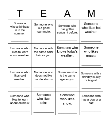 Get to Know You Bingo Card