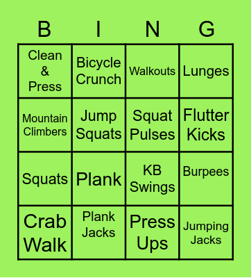 Workout of the Day Bingo Card