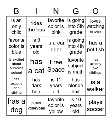 Get to Know Your Classmates Bingo Card