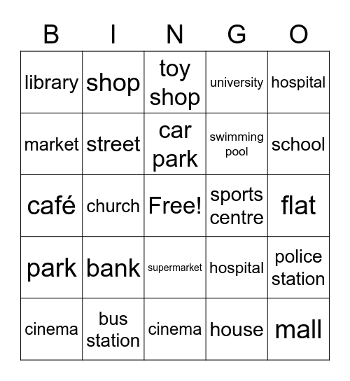 Places in town Bingo Card