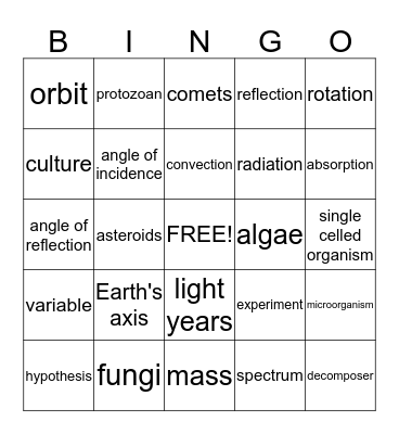 Science Review Bingo  Bingo Card