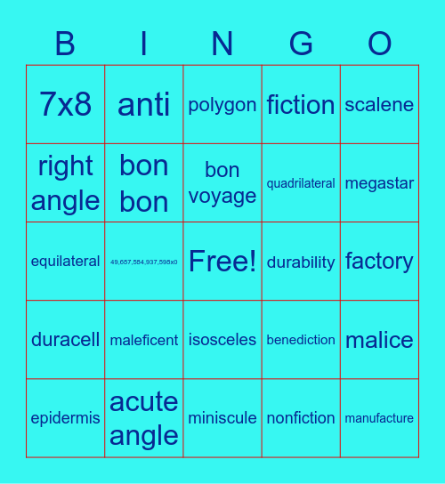 Room 25 Blake Bingo Card