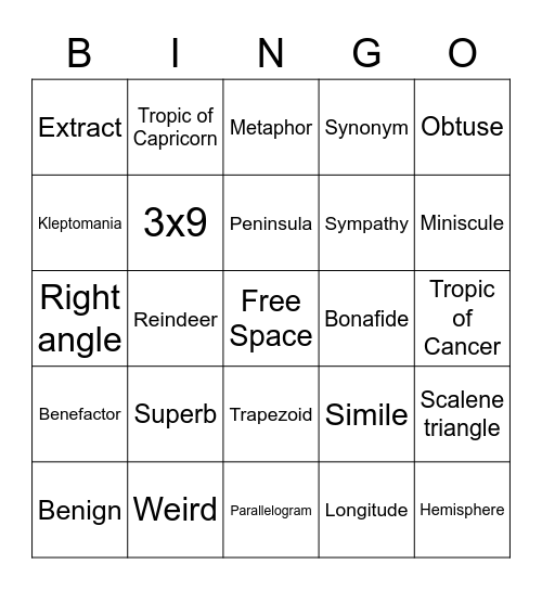 Room 25 Gavin Bingo Card