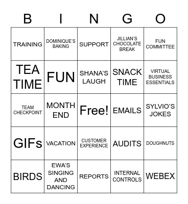 AR Team Bingo Card