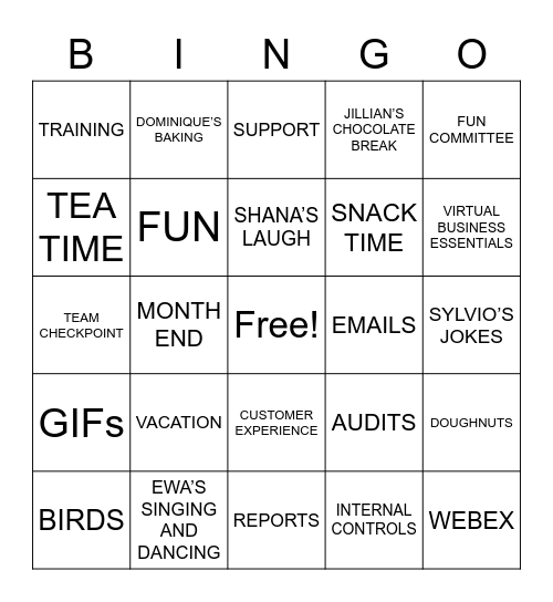 AR Team Bingo Card
