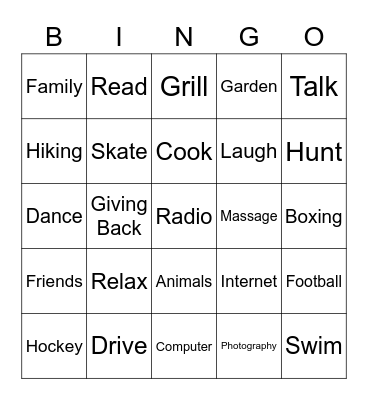 Coping Skills Bingo Card