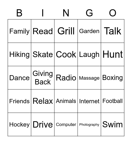 Coping Skills Bingo Card