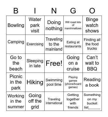 Looking forward to Summer! Bingo Card