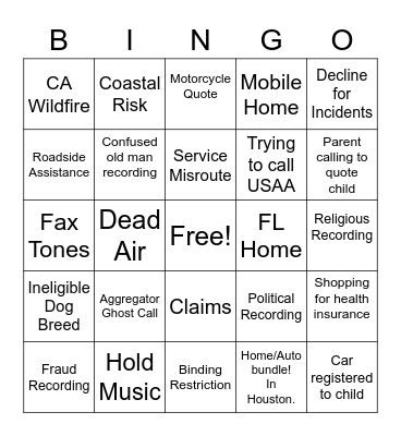 Bad-Luck Bingo Card
