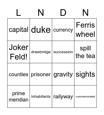 England Bingo Card