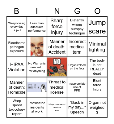 Pathology Movie Bingo Card
