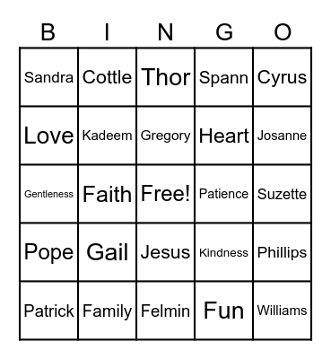 POPE FAMILY BINGO Card