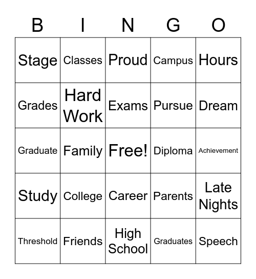 Graduation Bingo! Bingo Card