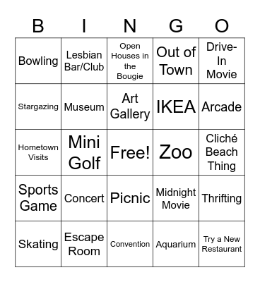 Date Nights Bingo Card