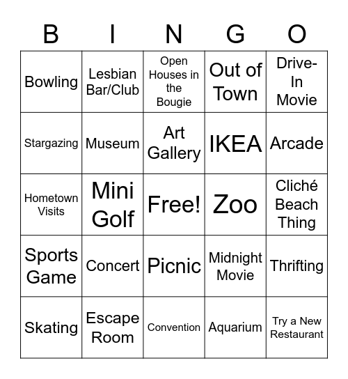 Date Nights Bingo Card