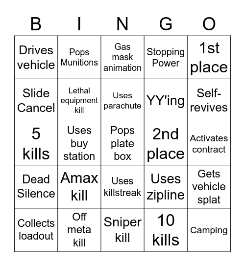 Warzone Bingo Card