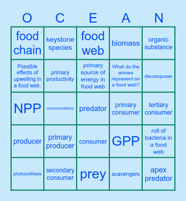 Energetics Bingo Card