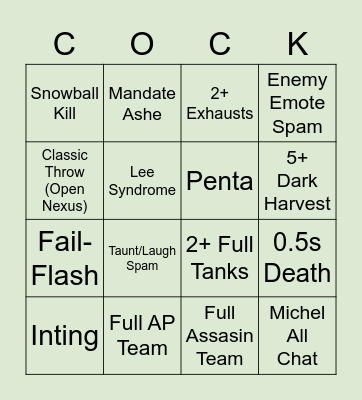 League of Drunk Bongo Bingo Card