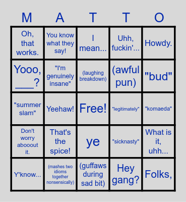 Matto's Things Bingo Card