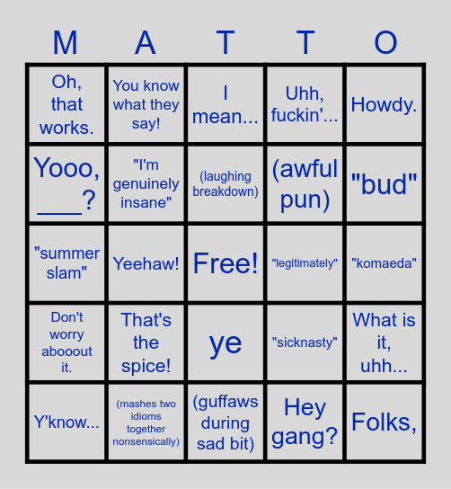 Matto's Things Bingo Card