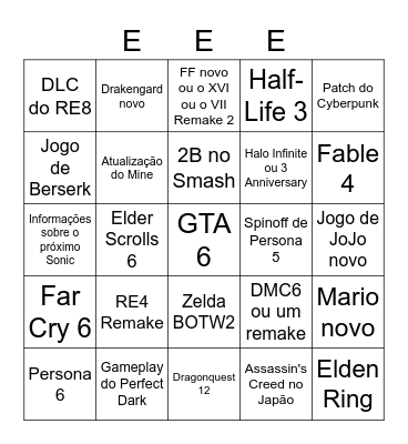 E3 2021 Bingo Card