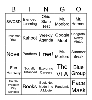 BINGO for 2020-2021 Bingo Card