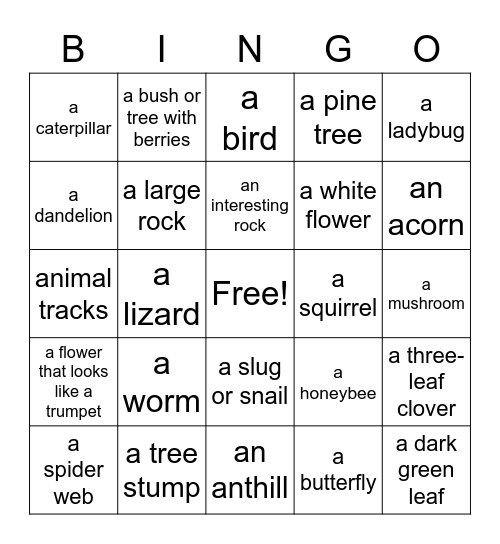 Nature Bingo Card