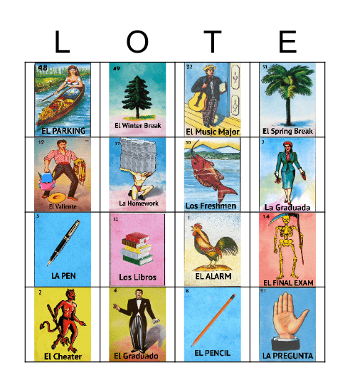 College Loteria Bingo Card