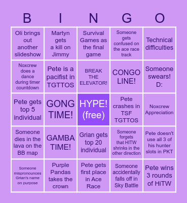 Purple Pandas Bingo Card