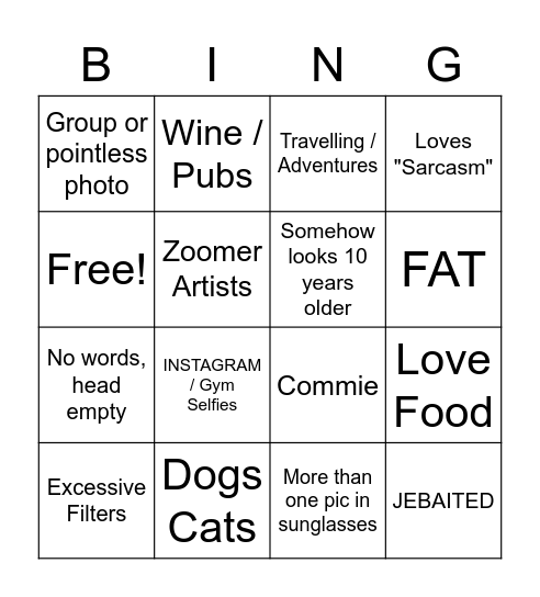 Dating App Bingo Card