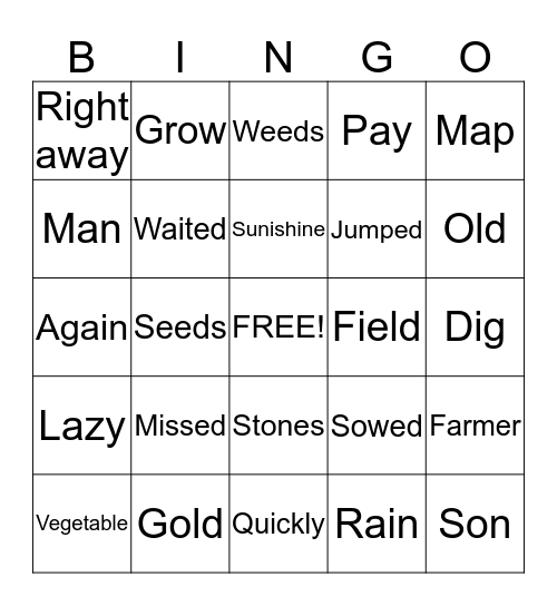 Field of Gold Bingo Card