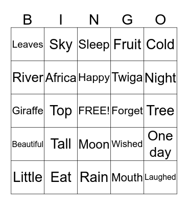 Twiga and the Moon  Bingo Card