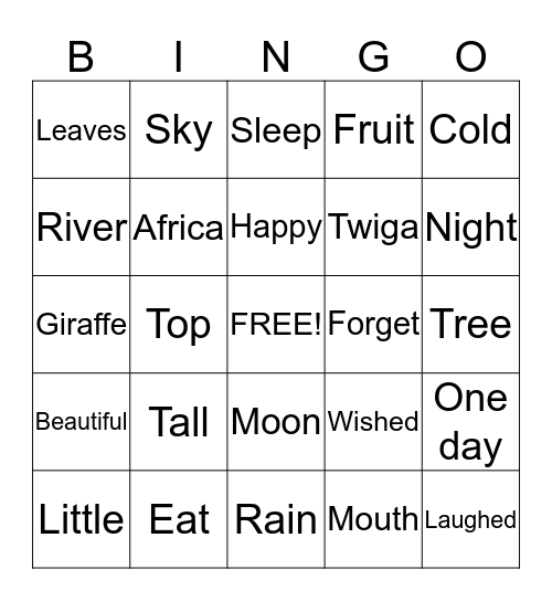 Twiga and the Moon  Bingo Card