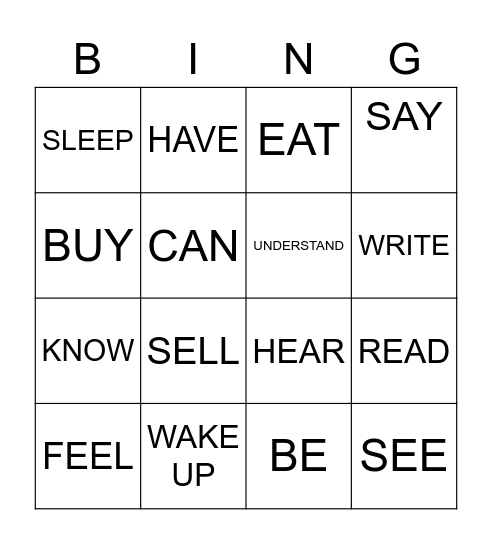 I R R E G U L A R   V E R B S Bingo Card