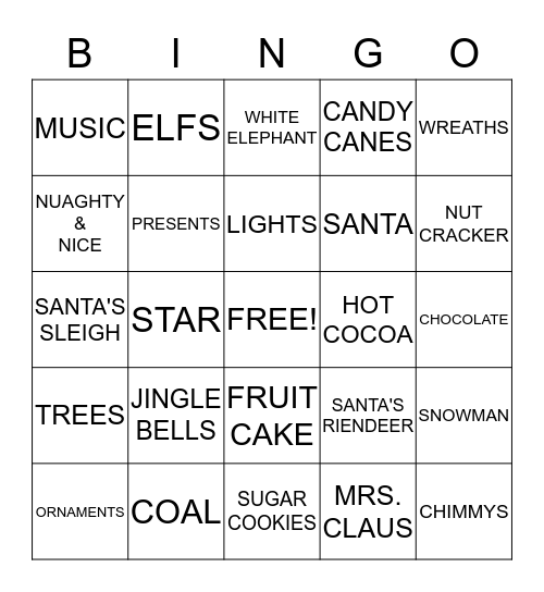 CHRISTMAS Bingo Card