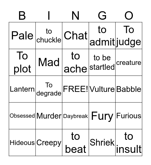 The Tell-Tale Heart Bingo Card