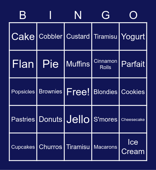 Desserts Bingo Card