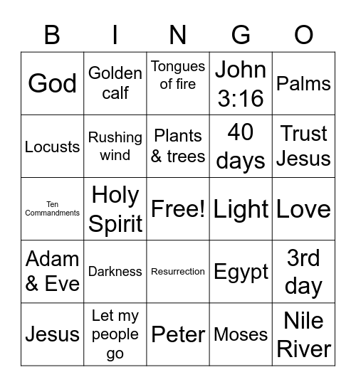 Bible  Bingo One Bingo Card