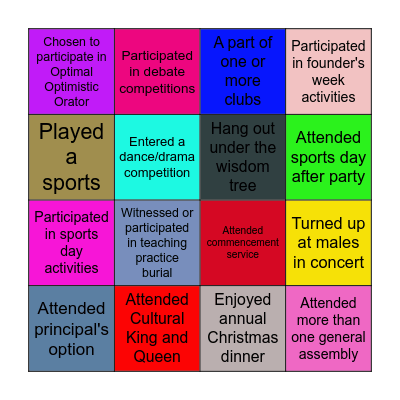 Campus Life Bingo Card
