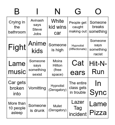 Project Grad Bingo Card