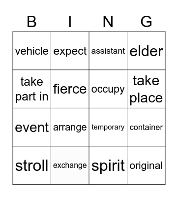 L8 Vocabulary Bingo Card