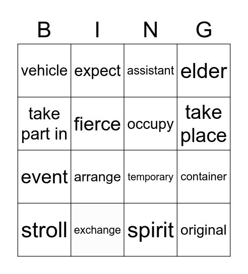 L8 Vocabulary Bingo Card