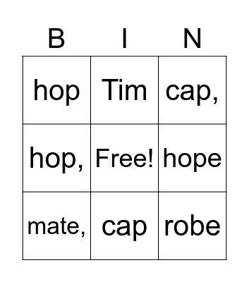 long VS short Bingo Card