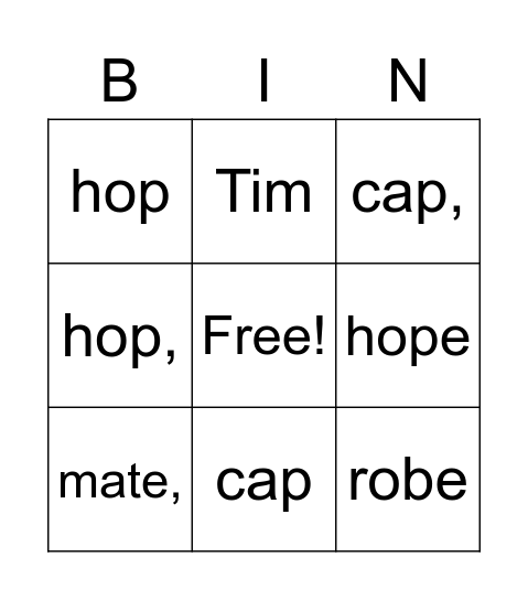 long VS short Bingo Card