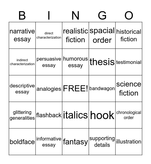 Lit terms - page 1 Bingo Card