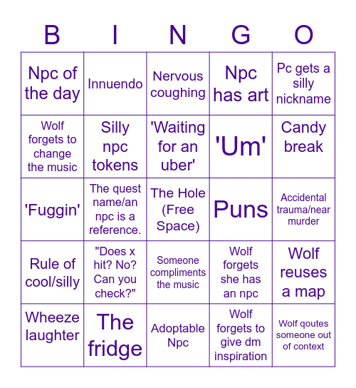 Dm Bingwolf Bingo Card