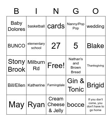 Nanny's 80th Birthday BINGO Card