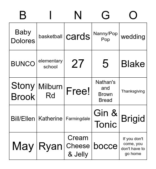 Nanny's 80th Birthday BINGO Card