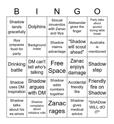 Out of the Abingo AKA Shadow Bingo Card