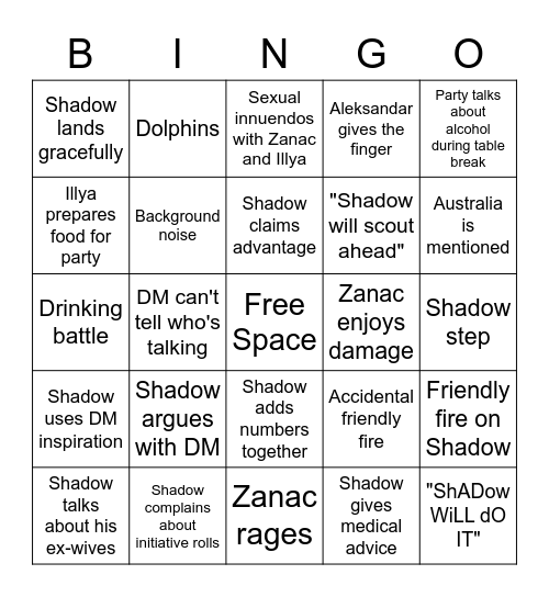Out of the Abingo AKA Shadow Bingo Card